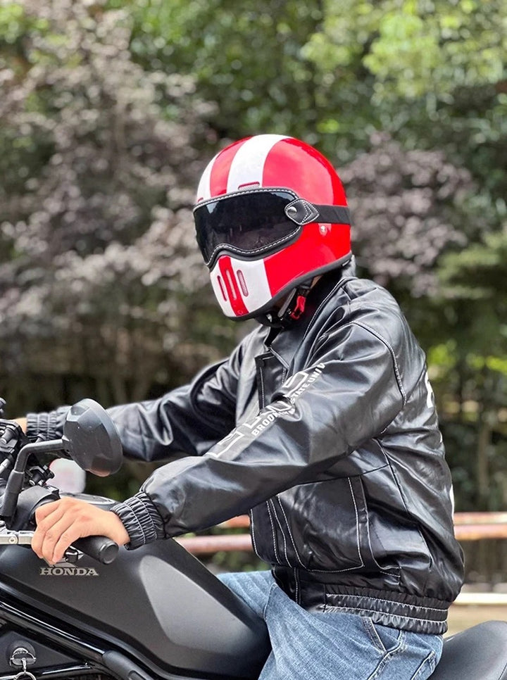 Premium Full Face Motorcycle Helmet – Retro Tokyo Style, Fiberglass, Clear Visor, Japan TT Design, Casco Moto for Men & Women, Lightweight, Comfortable, Stylish