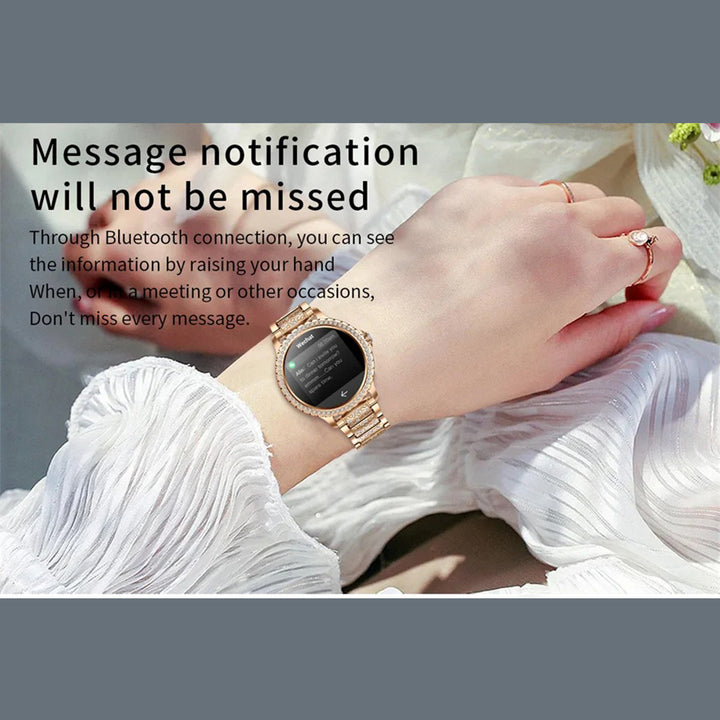 Premium Fashion Smartwatch for Women, 1.04" AMOLED Screen, Bluetooth Call, Metal Body, IP68 Waterproof, Heart Rate, Music Control, Sleep & Fitness Tracking, Multiple Sports Modes