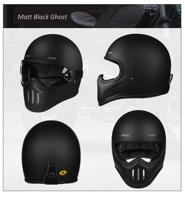 Premium Full Face Motorcycle Helmet – Retro Tokyo Style, Fiberglass, Clear Visor, Japan TT Design, Casco Moto for Men & Women, Lightweight, Comfortable, Stylish