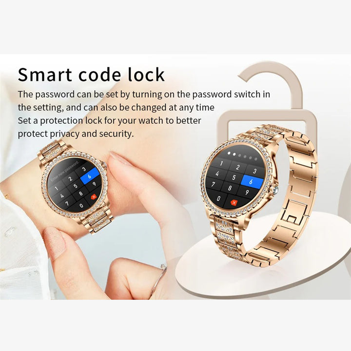Premium Fashion Smartwatch for Women, 1.04" AMOLED Screen, Bluetooth Call, Metal Body, IP68 Waterproof, Heart Rate, Music Control, Sleep & Fitness Tracking, Multiple Sports Modes