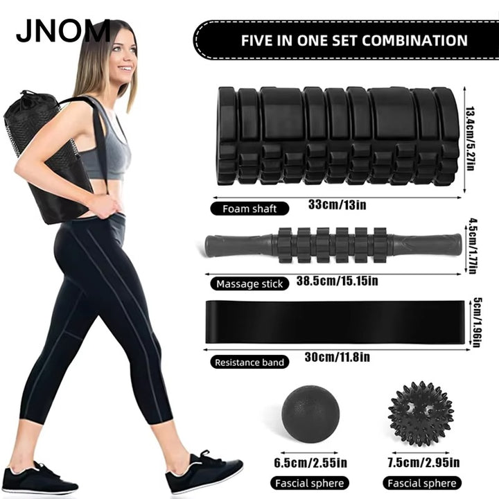 Premium 6-in-1 Yoga Training Kit for Fitness, Pilates & Muscle Recovery, Includes Foam Roller, Massage Stick, Tension Band & 2 Massage Balls for Flexibility & Pain Relief