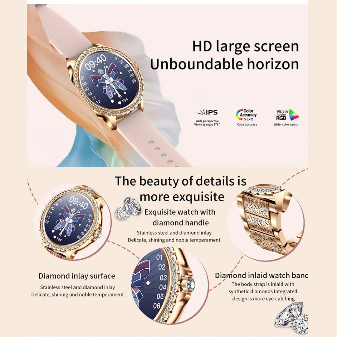 Premium Fashion Smartwatch for Women, 1.04" AMOLED Screen, Bluetooth Call, Metal Body, IP68 Waterproof, Heart Rate, Music Control, Sleep & Fitness Tracking, Multiple Sports Modes