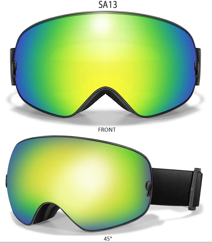 Premium Ski Goggles – Large Comma Spherical Design, Double-Layer Anti-Fog Lens, Winter Cycling & Sled Sports Glasses, Wide Field of View, Suitable for Myopia