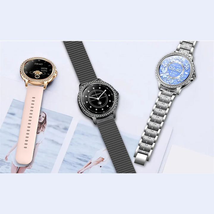 Premium Fashion Smartwatch for Women, 1.04" AMOLED Screen, Bluetooth Call, Metal Body, IP68 Waterproof, Heart Rate, Music Control, Sleep & Fitness Tracking, Multiple Sports Modes