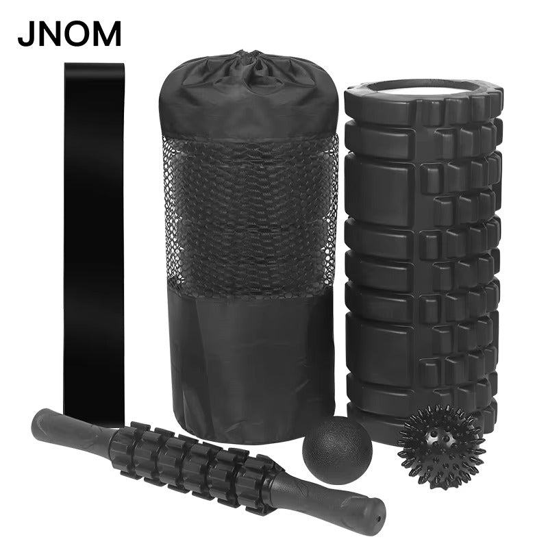 Premium 6-in-1 Yoga Training Kit for Fitness, Pilates & Muscle Recovery, Includes Foam Roller, Massage Stick, Tension Band & 2 Massage Balls for Flexibility & Pain Relief