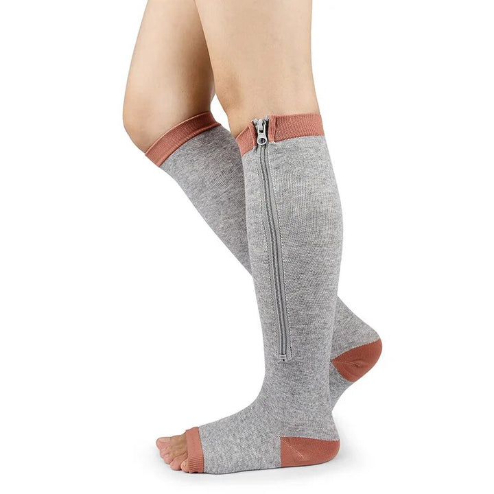 Premium Zipper Compression Socks with Open Toe – 15-20 mmHg, for Men & Women, Lightweight Support for Pregnancy, Swelling, 