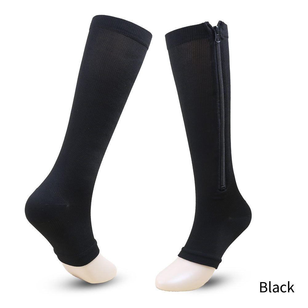 Premium Zipper Compression Socks with Open Toe – 15-20 mmHg, for Men & Women, Lightweight Support for Pregnancy, Swelling, 