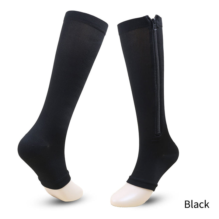 Premium Zipper Compression Socks with Open Toe – 15-20 mmHg, for Men & Women, Lightweight Support for Pregnancy, Swelling, 